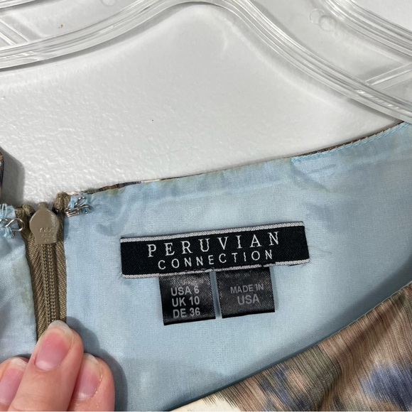 Peruvian Connection Brown Dot Print Sleeveless Ruched Shift Dress Size 6 Office - Picture 3 of 5